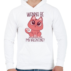 PRINTFASHION Cica - Wanna be my Valentine  - Férfi kapucnis pulóver - Fehér