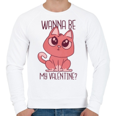 PRINTFASHION Cica - Wanna be my Valentine  - Férfi pulóver - Fehér