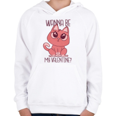 PRINTFASHION Cica - Wanna be my Valentine  - Gyerek kapucnis pulóver - Fehér