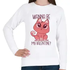 PRINTFASHION Cica - Wanna be my Valentine  - Női pulóver - Fehér női pulóver, kardigán