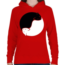PRINTFASHION Cica yin yang - Női kapucnis pulóver - Piros női pulóver, kardigán