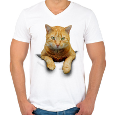 PRINTFASHION Cica zsebben - Férfi V-nyakú póló - Fehér férfi póló