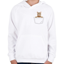 PRINTFASHION Cica zsebben - Gyerek kapucnis pulóver - Fehér gyerek pulóver, kardigán