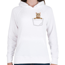 PRINTFASHION Cica zsebben - Női kapucnis pulóver - Fehér női pulóver, kardigán