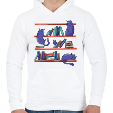 PRINTFASHION Cicák a könyvtárban - Férfi kapucnis pulóver - Fehér férfi pulóver, kardigán