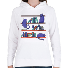 PRINTFASHION Cicák a könyvtárban - Női kapucnis pulóver - Fehér női pulóver, kardigán