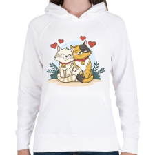 PRINTFASHION Cicák párban - Női kapucnis pulóver - Fehér női pulóver, kardigán