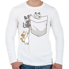 PRINTFASHION Cicák zsebben - Férfi hosszú ujjú póló - Fehér férfi póló