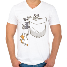 PRINTFASHION Cicák zsebben - Férfi V-nyakú póló - Fehér