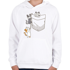 PRINTFASHION Cicák zsebben - Gyerek kapucnis pulóver - Fehér