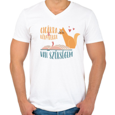 PRINTFASHION Cicákra & Könyvekre van szükségem - Férfi V-nyakú póló - Fehér férfi póló