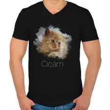 PRINTFASHION cicám - Férfi V-nyakú póló - Fekete férfi póló