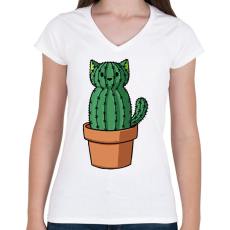 PRINTFASHION Cicás kaktusz - Női V-nyakú póló - Fehér