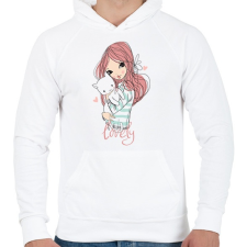 PRINTFASHION Cicás lány - Férfi kapucnis pulóver - Fehér férfi pulóver, kardigán