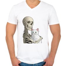 PRINTFASHION Cicás leszek amíg élek (fehér cicával) - Férfi V-nyakú póló - Fehér férfi póló