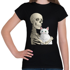 PRINTFASHION Cicás leszek amíg élek (fehér cicával) - Női póló - Fekete női póló