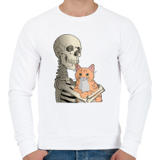 PRINTFASHION Cicás leszek amíg élek (vörös cicával) - Férfi pulóver - Fehér férfi pulóver, kardigán