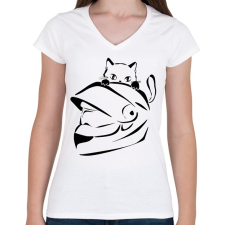 PRINTFASHION cicás - Női V-nyakú póló - Fehér női póló
