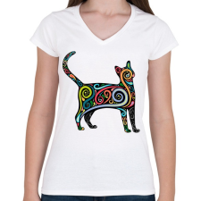 PRINTFASHION Cicás póló - Női V-nyakú póló - Fehér női póló