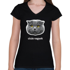 PRINTFASHION cicás vagyok - Női V-nyakú póló - Fekete női póló