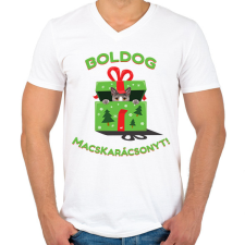 PRINTFASHION Cicát mindenkinek! Karácsonyi  - Férfi V-nyakú póló - Fehér férfi póló