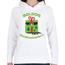 PRINTFASHION Cicát mindenkinek! Karácsonyi  - Női kapucnis pulóver - Fehér női pulóver, kardigán