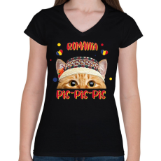 PRINTFASHION Cicc-cicc - Romania - Női V-nyakú póló - Fekete
