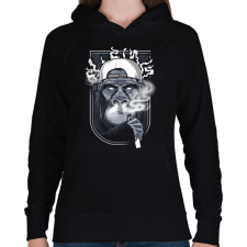 PRINTFASHION Cigis majom - Női kapucnis pulóver - Fekete női pulóver, kardigán