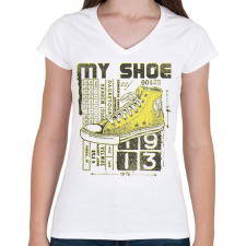 PRINTFASHION cipő - Női V-nyakú póló - Fehér női póló