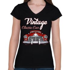 PRINTFASHION Classic car  - Női V-nyakú póló - Fekete