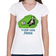 PRINTFASHION clean code panda - Női V-nyakú póló - Fehér női póló