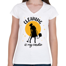 PRINTFASHION Cleaning is my cardio - Női V-nyakú póló - Fehér női póló