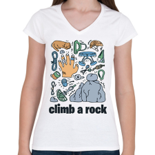 PRINTFASHION Climb a rock - Női V-nyakú póló - Fehér női póló
