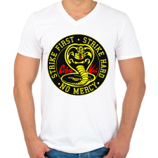 PRINTFASHION Cobra Kai - Férfi V-nyakú póló - Fehér férfi póló