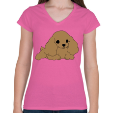 PRINTFASHION Cocker spániel - Női V-nyakú póló - Rózsaszín