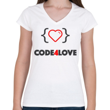 PRINTFASHION CODE4LOVE - Női V-nyakú póló - Fehér női póló