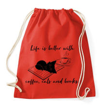 PRINTFASHION Coffee, cats and books - Sportzsák, Tornazsák - Piros tornazsák