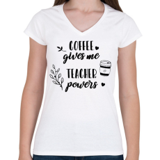 PRINTFASHION Coffee- Teacher - Női V-nyakú póló - Fehér