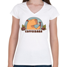 PRINTFASHION Coffeebara - Női V-nyakú póló - Fehér női póló