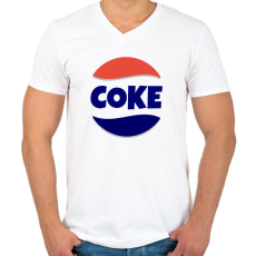 PRINTFASHION COKE - Férfi V-nyakú póló - Fehér