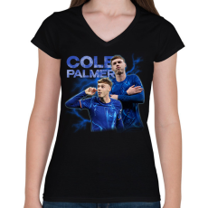 PRINTFASHION Cole Palmer - Női V-nyakú póló - Fekete
