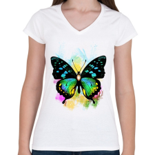 PRINTFASHION colorful butterfly - Női V-nyakú póló - Fehér női póló