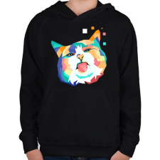 PRINTFASHION Colorfull cat - Gyerek kapucnis pulóver - Fekete gyerek pulóver, kardigán