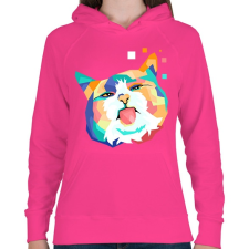 PRINTFASHION Colorfull cat - Női kapucnis pulóver - Fukszia női pulóver, kardigán