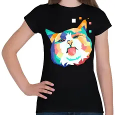 PRINTFASHION Colorfull cat - Női póló - Fekete