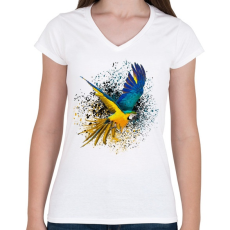 PRINTFASHION colorfullparot - Női V-nyakú póló - Fehér