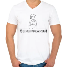 PRINTFASHION Congratulations! - Diplomás minta - Férfi V-nyakú póló - Fehér