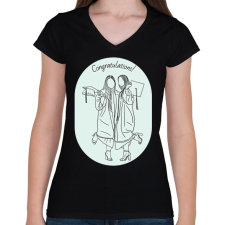 PRINTFASHION Congratulations! - Vonalas diplomás minta - Női V-nyakú póló - Fekete női póló