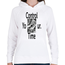PRINTFASHION Control Your Time. - Női kapucnis pulóver - Fehér női pulóver, kardigán