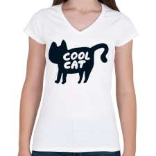 PRINTFASHION Cool Cat - Női V-nyakú póló - Fehér női póló